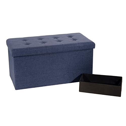 Seville Classics Foldable Tufted Storage Bench Ottoman, Midnight Blue