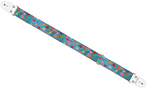Live Line 2" = 50mm wide woven Guitar Strap with leather ends, Hearts on Blue LS2400BUH