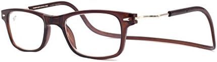 Reading Glasses Magnetic Adjustable with Built in Neck Strap for Men and Women Brown Square (2.50)