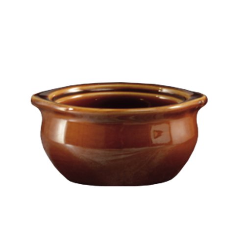 CAC China OC-12-BWN 12-Oz Stoneware Round Onion Soup Crock 5" Diameter x 2-3/8" High, Brown - 1 Each