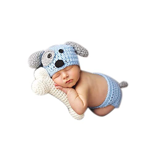 Newborn Baby Girl Boy Photo Props Outfits Crochet Knitted Blue Dog Hat