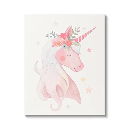 Stupell Industries Pastel Smiling Unicorn Pink Flower Blossom Crown Canvas Wall…