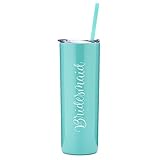 Bridesmaid - 20 oz Stainless Steel Skinny Tumbler (Mint and White)