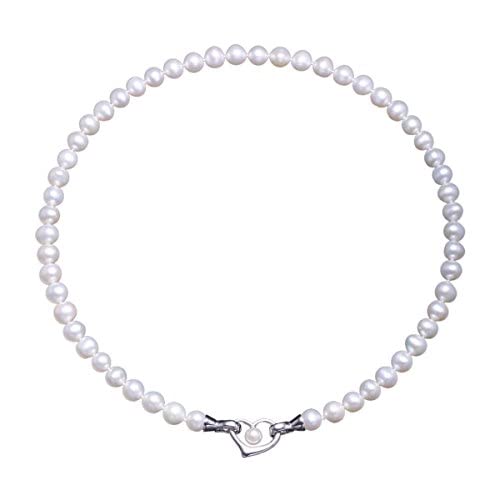 VIKI LYNN Pearl Necklace with Heart Pendant 7-8mm Cultured Freshwater Pearls Sterling Silver for Women