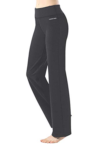 HISKYWIN 17″/23″/27″/29″/31″/33″/35″ Inseam Capri/Petite/Regular/Tall Length Women’s Straight Leg Yoga Pants Zip Pocket HF602-Charcoal-XXL