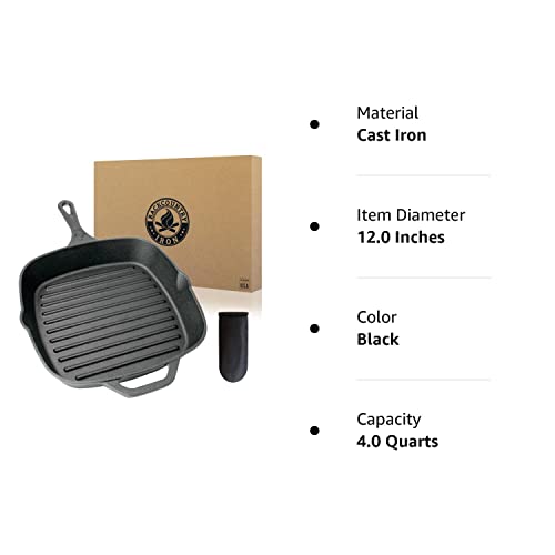Backcountry Iron 12 Inch Square Grill Pan Large PreSeasoned Cast Iron
