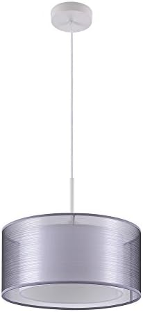 BRIGHTTIA Contemporary Pendant Ceiling Light with Gray/White Double Drum Lampshade, White Woven Fabric Cord, BP0003-1
