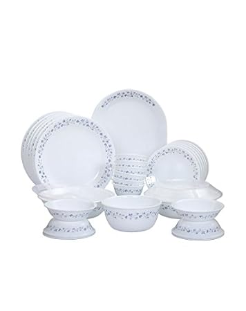 Corelle Lilac Blush Glass Dinner Set, 30-Pieces, White and Blue