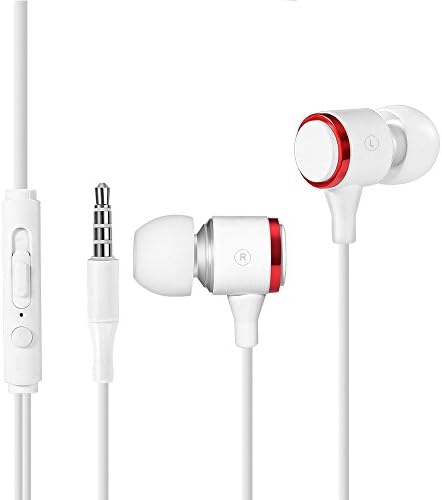 Wired Headphones In-ear Headphone with Microphone Heavy Bass Noise Cancelling Ear Buds For All Cell phones Android iOS With 3.5MM Jack (White)