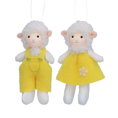 Gisela Graham Fabric Lamb Easter Decorations, set of 2, Yellow, 10cm