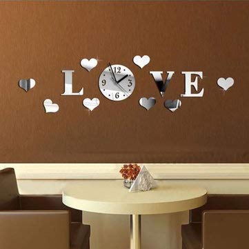 Mirror Wall Stickers - Clock Wall Stickers - DX-X2 Love 3D Wall Sticker Quartz Clocks Watch Large Home Decor (3d Wall Stickers)
