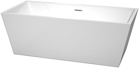 Sara 67 inch Freestanding Bathtub in White with Polished Chrome Drain and Overflow Trim