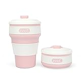 InnoE Collapsible Portable Coffee Cup for Home Office Outdoor Camping Hiking Picnic Tea Cup, Leak-proof Design, BPA Free Food-grade Silicone (Pink)