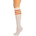 AJs Classic Triple Stripes Retro Knee High Tube Socks - White, Neon Orange, Sock size 11-13, Shoe Size 5 and up