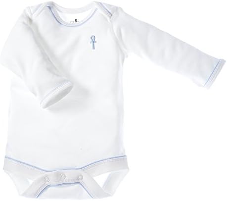 little pharo 100% Extra-Long Staple Egyptian Cotton Long-Sleeved Bodysuit (ivory with blue piping, size 18-24 months)