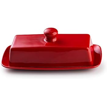KooK Ceramic Butter Dish with Lid, Red