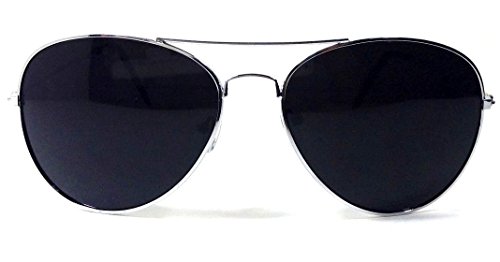 Black & Silver Pilot Aviator Sunglasses Super Dark Lenses