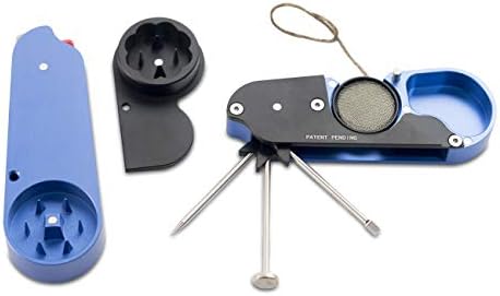 The Omni 8-in-1 Deluxe Smoking Accessory: Durable Herb and Spice Grinder Multi-Tool and Lighter Case (Cobalt)