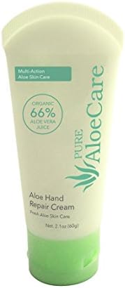 PURE AloeCare Organic Aloe Vera Hand Repair Cream, Restore Your Hands Youthful Beauty Gently Exfoliates to Soften and Repair Rough, Chapped Skin, 2.1 oz (60g)