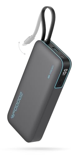 CUKTECH 45W Power Bank 20000mAh, Portable Travel Charger Built-in USB C Cable, Fast Charging Battery Pack for iPhone 16/15/14/13, iPad, Samsung Galaxy, Google Pixel, Android and More (Gray)