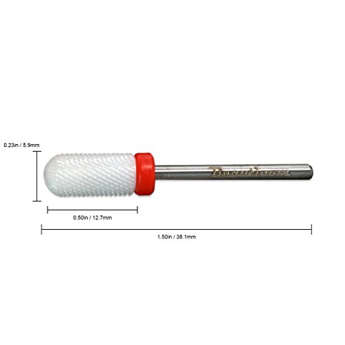 Beauticom Professional USA Ceramic White ROUND Top Small Barrel Bit Nail Drill (Grit: FINE) 3/32" Shank Size