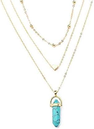 Windoson Deals Pendant Necklace Womens Natural Gemstone Crystal Reiki Silver Stone Bead Pendant Necklace Jewelry (D)