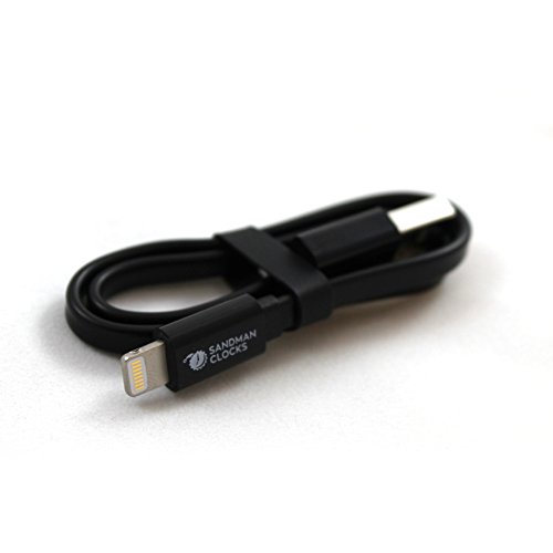 Sandman Clocks Flat Lightning to USB, Charging/Sync, MFi Certified Apple Charging Cable, Black, 1 Foot