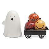 Ghost and Pumpkin Salt and Pepper Shaker Set- Set of 2- Giftboxed Earthenware