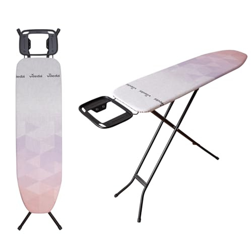 Vileda Diamond Bügelbrett | Höhenverstellbarer Bügeltisch mit titanbeschichtetem Bezug | Für Dampfbügelstationen, TÜV-geprüft & stabil - Große Bügelfläche 120x38 cm | 3 Jahre Garantie | Comfort-Pack