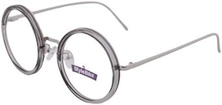Stylebiz Unisex Prescription Ready Classic Frame Eyeglasses with Clear Lens-Round 4564 (Gray Silver)