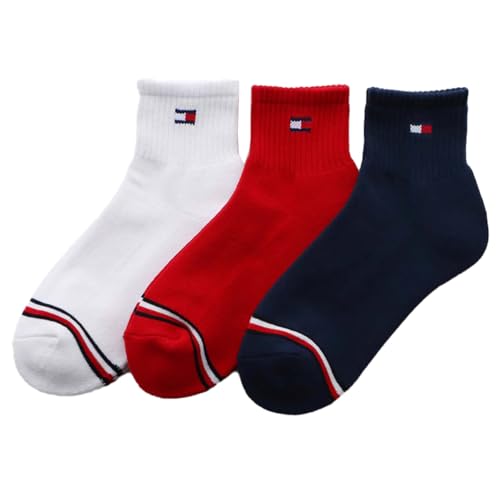 [トミーヒルフィガー] 【3足セット】 メンズ レディース オーガニックコットン混 足底パイル ワンポイント ショート丈 ソックス 92554052 (JP, 数字サイズ, 25.0 cm, 27.0 cm, 03.ホワイト.レッド.ネイビー)