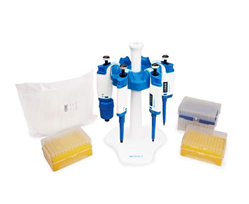 Micropipette Complete Starter Kit Set 0.5-10ul, 10-100ul, 100-1000ul, 1-10ml Single Channel with Tips Box/Packet and Pipette Carousel Stand by Microlit - Thumbnail 2