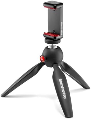 Manfrotto Mini Tripod with Universal Smartphone Clamp, Made in Italy, for iPhone with or Without Case, CSC, Vlogging, Videography, MKPIXICLMII-BK
