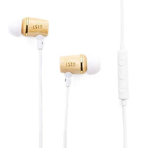 LSTN Wembley Bamboo Wood in-Ear Headphones with in-Line Microphone, Volume Control