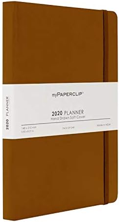 myPAPERCLIP 2020 Weekly Planner R2 Hand Drawn - Soft PU Back - 192 Pages, 80gsm, A5 Size, 5.83 x 8.27 inch, Organizer/Diary Medium Size, Ruled, Rounded Corners (Tan)