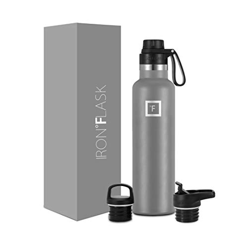 IRON °FLASK Sports Water Bottle 20 Oz, 3 Lids (Spout Lid), Leak Proof, Vacuum Insulated