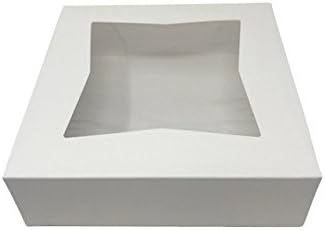 BAKERY BOXES - Pack of 15 - 8" Length x 8" Width x 2 1/2" Height White Kraft Paperboard Auto-Popup Window CAKE / PIE BOX