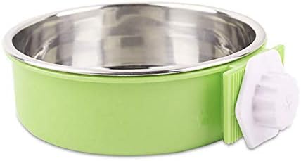 GZQ Pet Food Bowl Stainless Steel Hanging Water Feeder Cage Dish Cup for Dogs Cats Rabbits Bunny Parrot Bird Hamster (L, Green)