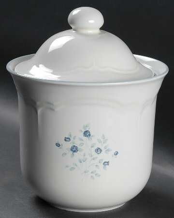Pfaltzgraff Poetry Glossy Vintage Sugar Canister & Lid with Decals 6 7/8" ~Glossy, Blue Flowers ~Discontinued 1989-1996 ~ MINT Condition