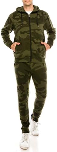 KlothesKnit Men's Hooded Camo Athletic Tracksuit Full Zip Jogging Sweat Suit Set