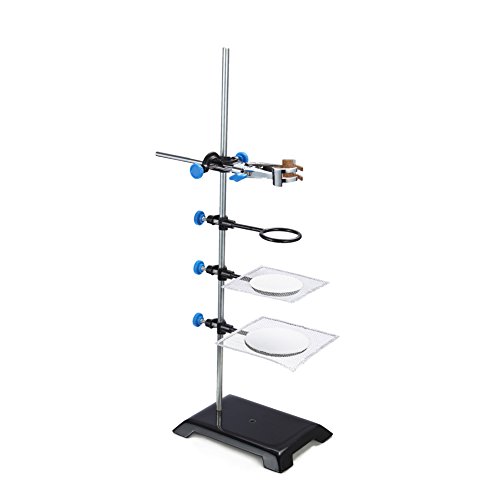 Lab Stand Research Starter Kit Laboratory Grade Metalware Set 24" Rod, 8"x5" Retort Base, Burette Test Tube Clamp,3 Support Rings