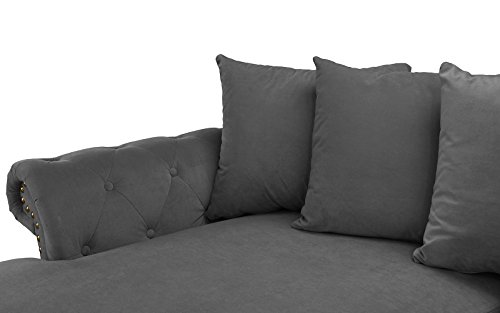 Modern Large Tufted Velvet Sectional Sofa, Scroll Arm L-Shape Couch (Dark Grey) - Thumbnail 3