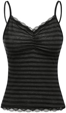 SOLY HUX Women's Striped Lace Trim Cami Crop Top Button Front