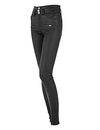 Leggings de cuero sintético para dama, color negro, cintura alta, con revestimiento de piel, talla petite regular alto, 26 " 29" 32 "de entrepierna