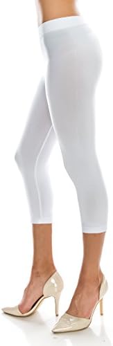 CircleSquare Fashion Women's Basic Capri Cropped Footless Tights Leggings Pants (One Size (Size 2-10), LG08 White)