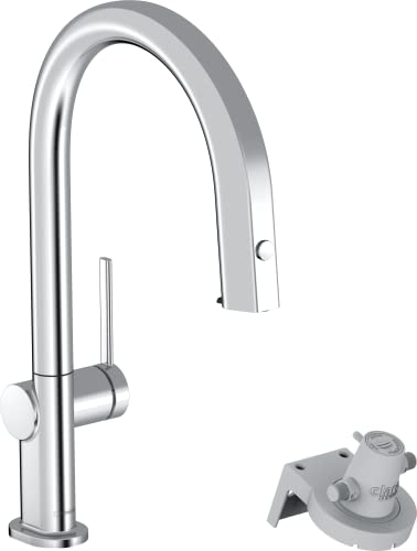 hansgrohe Kuechenarmatur Aqittura M91 mit Wasserfilter, 3 Wege Wasserhahn Kueche mit Auslauf Hoehe 210 mm, mit Schlauchbox, 150° drehbar, ausziehbar, 1 Strahlart, Chrom