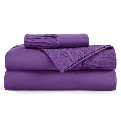Bedsure King Size Sheets Sets Purple Soft 1800 King Bed Sheets, 4