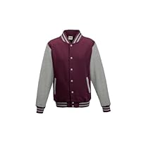 Awdis Unisex Varsity Jacket (M) (Burgundy / Heather Gray)