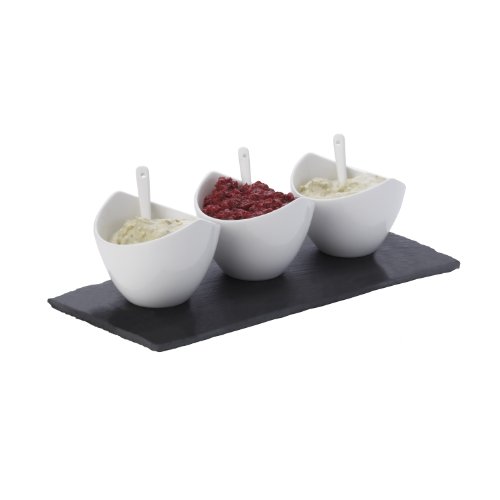 Maxwell and Williams Basics Slate 7-Piece Rectangular Dipping Set, 10.5 by 4.5-Inch, White