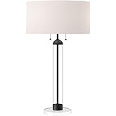 Alora Mood Sasha 18" Table Lamp | Matte Black Finish | White Linen Shade | Modern Parisian Style Accent Lamp | Made of Steel 